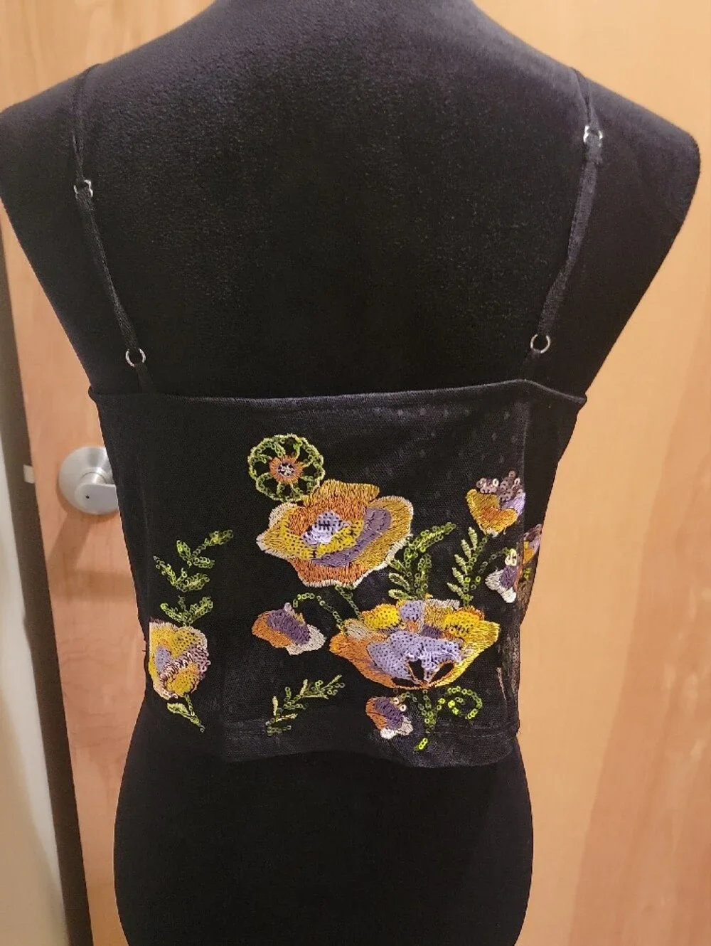 Walter Baker Black Cami with Yellow & Purple Floral Embroidery